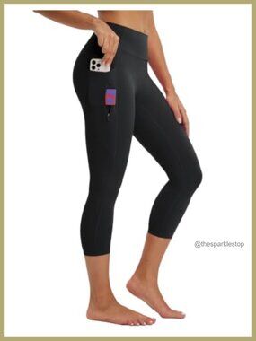 Women's Capri Leggings with 3 Pockets High Waisted 21" Inseam Yoga Pants Tummy